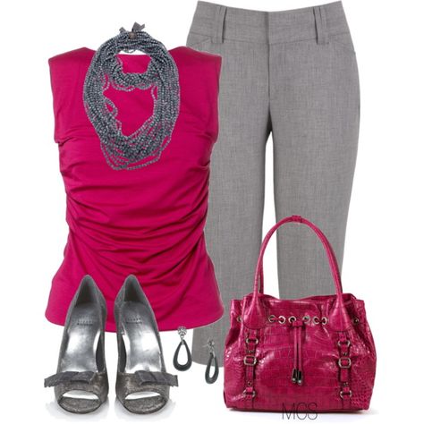 Pink and Grey by mclaires on Polyvore featuring Armani Collezioni, Stuart Weitzman, Jessica Simpson, Jianhui and 1928 Grey Top Outfit Ideas, Grey And Pink Outfit, Grey Outfit, Professional Attire, Armani Collezioni, Business Casual Outfits, Color Combo, Fashion Mode, Work Fashion