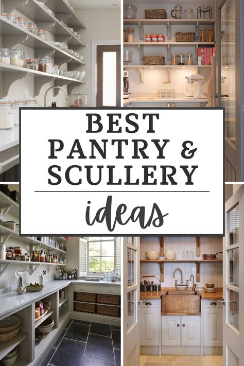 A walk-in pantry with a prep area and sink would be a dream! Let’s look at some of the best farmhouse pantry inspiration from around the web! Pantry Not Walk In, Butler Pantry Small Space, What To Store In Pantry, Pantry With Beverage Station, Pantry Design With Drawers, Pantry New Build, Baking Center In Pantry, Larder Ideas Walk In, Walk In Pantry With Countertop Cabinets