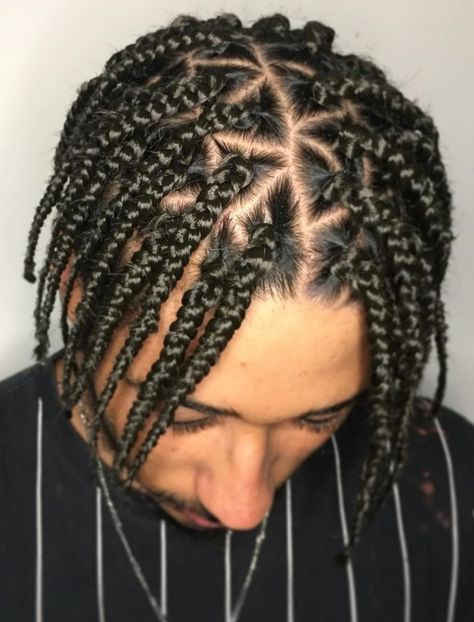 Triangle Part Fead in Box Braids Braids Triangle Parts, Men's Bun, Two Cornrow Braids, Braids Designs, Undercut Braid, Mohawk Braids, Triangle Parts, Box Braids Men, Braids For Men