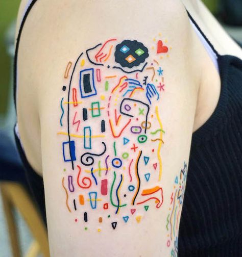 Chiquitita Tattoo, Gustav Klimt Tattoo, Ca Tattoo, Klimt Tattoo, Toronto Tattoo, Colorful Tattoos, Handpoke Tattoo, Tattoo People, Cute Tiny Tattoos