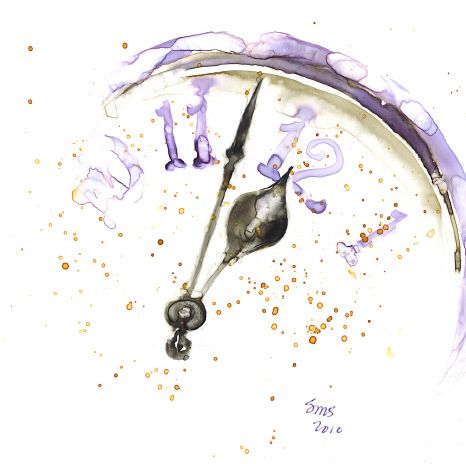 New Years Watercolor Ideas, Watercolor New Year Card, New Years Watercolor, Happy New Year Painting, Happy New Year Watercolor, New Year Drawing Ideas, Happy New Year Drawing, Watercolor Clock, Watch Painting