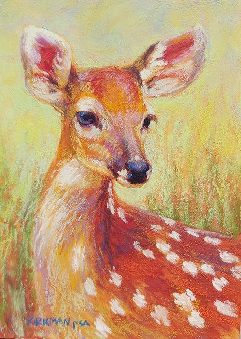 Deer Painting, Pastel Sec, Deer Art, Oil Pastel Art, Oil Pastel Drawings, Wildlife Paintings, Daily Painting, A Deer, Baby Deer