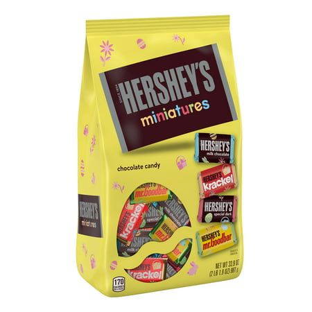 When the Easter bunny comes to town, you know what treat to reach for! There's something for everyone in this bulk HERSHEY'S Miniatures chocolate candy assortment. Find miniature versions of all your favorite HERSHEY'S chocolate bars in one sweet bag, including HERSHEY'S milk chocolate candy bars, HERSHEY'S SPECIAL DARK mildly sweet chocolate candy bars, HERSHEY'S KRACKEL chocolate candy with crisped rice bars and HERSHEY'S MR. GOODBAR chocolate candy with peanuts bars. Enjoy delicious candy cla Rice Bars, Candy Assortment, Mr Goodbar, Burr Basket, Peanut Bar, Popular Candy, Hershey Chocolate Bar, Hershey Miniatures, Hershey's Chocolate