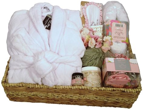 DELUXE HOTEL SPA GIFT BASKET WITH VELOUR ROBE XL Pajama Gift Basket Ideas For Women, Spa Day Raffle Basket Ideas, Luxury Gift Basket Ideas, Spa Gift Basket Ideas For Women, Spa Day Basket Ideas, Robe Gift Basket Ideas, Spa Raffle Basket Ideas, Bath Baskets Gift Ideas, Massage Gift Basket Ideas