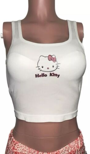 Hello Kitty White padded shelf cups Stretchy Crop Tank top XS-S Frenchie Cartoon  | eBay Frenchie Cartoon, Danny Dorito, Femine Style, Hello Kitty Tank Top, Kuromi Clothes, Hello Kitty Top, Hello Kitty Pattern, Punk Cosplay, Light Pink Crop Top