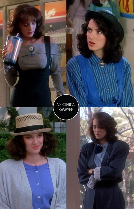 Each of the main characters in "Heathers" had their own clothing color scheme. Veronica (Winona Ryder) was blue to match her meloncholy from feeling ill at ease with the evil Heathers trio. Gah, loved all the clothes in this movie, one of my top faves! Veronica The Heathers, Veronica Sawyer Movie Outfits, 80s Outfits Movies, Heathers Movie Outfits, Heathers Outfits Movie, Heather Chandler Inspired Outfit, Heathers Veronica Outfit, Heathers Aesthetic Outfit, Heathers Outfit Ideas