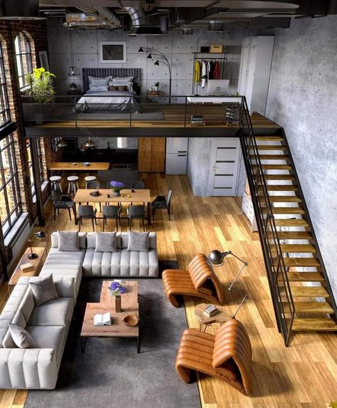 Loft Apartment Industrial, Modern Loft Apartment, Mezzanine Bedroom, Contemporary Loft, Loft Furniture, Tiny House Loft, House Loft, Loft Interiors, Loft Decor