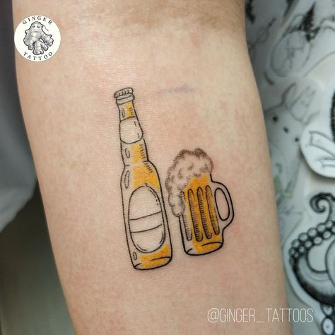 Beer Bottle Tattoo, Beer Tattoo, Ami James, Food Tattoo, Full Neck Tattoos, Beer Tattoos, Tattoo Prints, Minimalistic Tattoo, Timeless Tattoo