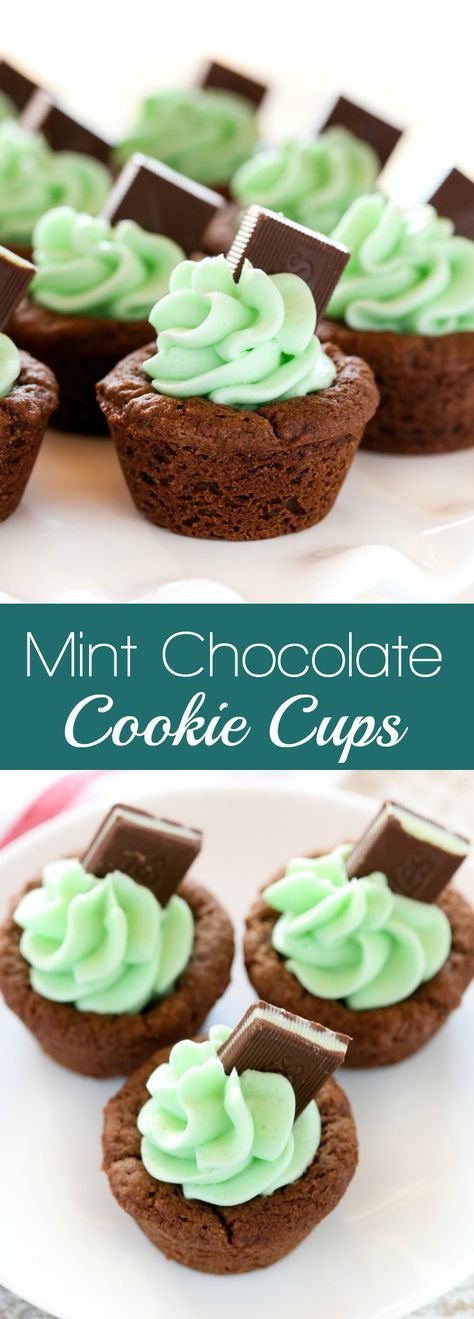 Mint Buttercream Frosting, Chocolate Cookie Cups, Mint Buttercream, Grasshopper Cookies, Mint And Chocolate, Mint Frosting, Cookie Cups Recipe, Chocolate Mint Cookies, Homemade Cookie