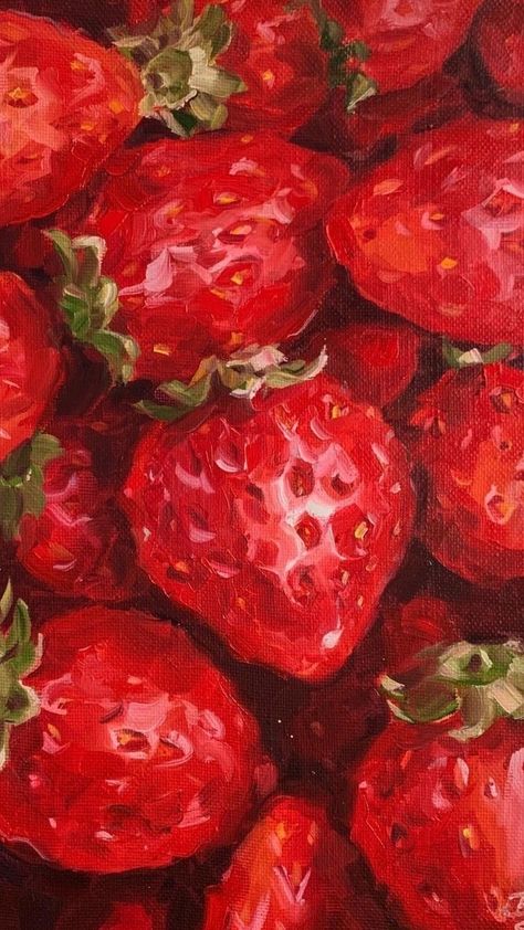 Painting Strawberries, Strawberries Painting, Lukisan Van Gogh, Seni Pastel, Pola Kartu, Arte Inspo, Fruit Art, Red Wallpaper, Red Aesthetic