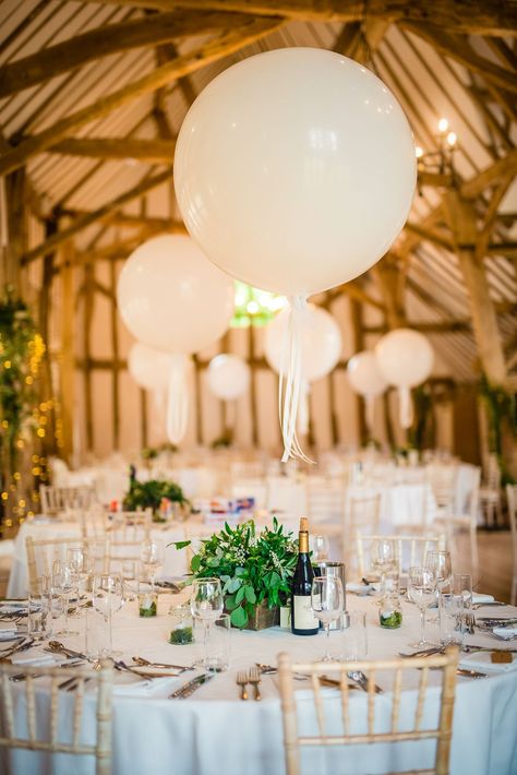 Barn Venue Reception Giant Balloons Table Centrepiece Colville Hall Wedding GK Photography #BarnWedding #WeddingVenue #WeddingReception #GiantBalloons #WeddingTable #Centrepiece #Wedding Balloon Centrepiece Wedding, Wedding Table Balloons, Wedding Balloon Table Decorations, Balloons For Wedding Reception, Large Balloon Centerpiece, Balloon Table Centerpieces Diy Wedding, Balloons At Wedding Reception, Wedding Balloon Centerpieces, Balloons At Wedding