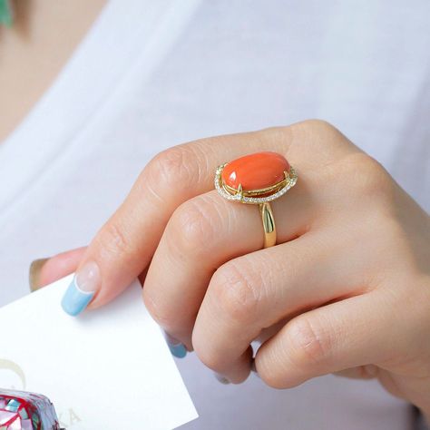 🌱Handmade 18K Coral ring 🌱18K 750 gold and coral , diamond 🌱Authentic Korean jewelry 🌱Free standard shipping from Seoul, Korea with tracking 🌱Will take approximately 7-21 days to arrive, worldwide NASCHENKA is an artistic expression of Korean culture and history through traditional jewelry. We use natural and authentic stones. Each piece is thoughtfully designed by a designer and handmade by a highly skilled master artisan. Size Guide * The approximate size and weight are provided in the ph Coral Rings, Coral Stone Ring Design For Women, Coral Engagement Ring, Coral Ring Designs For Women, White Coral Ring, Coral Stone Ring, Red Coral Stone Ring, Korean Jewelry, Coral Ring