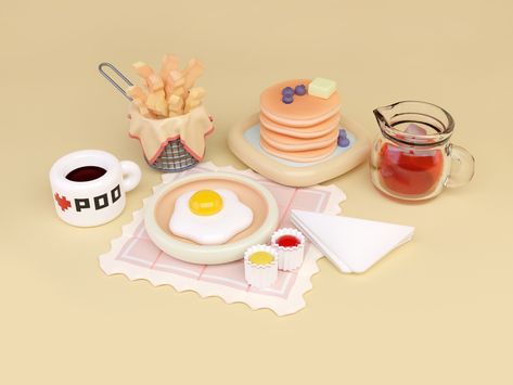 It's Breakfast Time by Deepika Tiwari Blender Breakfast, Breakfast Illustration, 귀여운 음식 그림, Isometric Art, Morning Breakfast, Time Design, 3d Modelling, Food Drawing, Breakfast Time