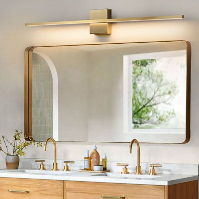 This LED bathroom vanity light features a straight-line design with simple styling, which can bring sufficient brightness to any space while saving space and adding stylish design. This LED bath bar is well made, its aluminum body dissipates heat well, with a fully sealed lampshade can be very good waterproof, anti-fog, and anti-corrosion. In addition, this bathroom wall sconce has built-in high-quality LED chips for energy-efficient lighting and worry-free service life. This wall lamp is not on Light Fixtures Above Bathroom Mirror, Matte Brass Bathroom Fixtures, Good Bathroom Fixtures, Guest Bath Decor Modern, Curved Mirror Bathroom Vanity, Bathroom Mirror To Ceiling, West Elm Bathroom Lighting, Vanity Wall Sconces Master Bath, Bathroom 2 Mirrors 1 Light