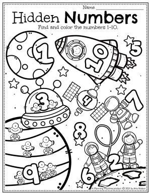 Space Numbers Preschool, Number Preschool Activities, Space Worksheets For Preschool, Space Preschool Activities, Space Activities Preschool, Space Worksheets, Unicorn Activities, Math Worksheets For Kids, Preschool Binder