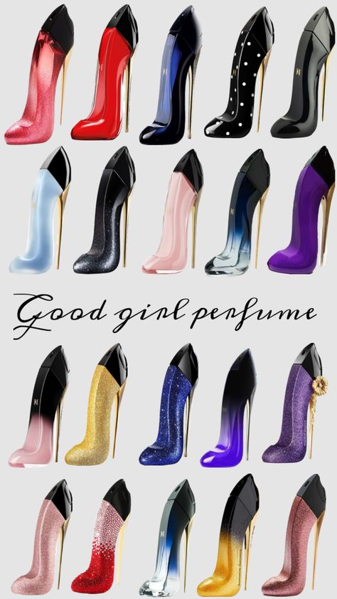 Good girl perfume #goodgirlperfume #goodgirl #perfumewishlist #perfumes #perfume Good Girl Perfume Collection, Goodgirl Perfume Pink, High Heel Perfume, Good Girl Perfume Notes, Good Girl Perfume Aesthetic, Very Good Girl Perfume, Heel Perfume, 90s Perfume, Shoe Perfume