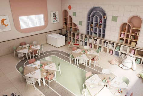 Daycare Interior Design, Rocking Bed, Bed Montessori, Kindergarten Interior, Preschool Designs, Classroom Interior, Daycare Design, Kindergarten Design, School Interior