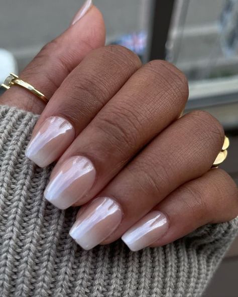 Pink And White Ombré With Chrome, White Ombré Chrome Nails, Ombre French Nails With Chrome, Pink And White Ombre Nails Chrome, Chrome Ombre Nails Square, Pink Ombré Chrome Nails, Pink And White Pearl Nails, Ombré Nails With Chrome, Pearl Ombre Nails