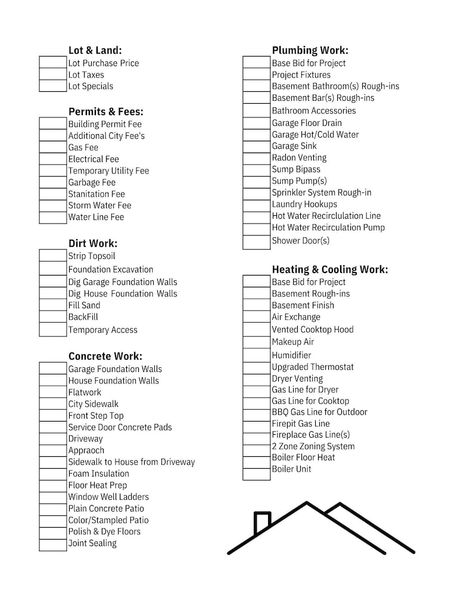 Estimating Construction Checklist for New Home, Builder Bid Sheet, Estimate Home Building List, Detail Bids, Checklist for Building a Home - Etsy Home Building Checklist Construction, Steps For Building A New House, New Home Build Checklist, Custom Home Building Checklist, Building A Home Checklist, New Build Checklist, Steps To Building A House Checklist, New Home Construction Checklist, New Construction Must Haves