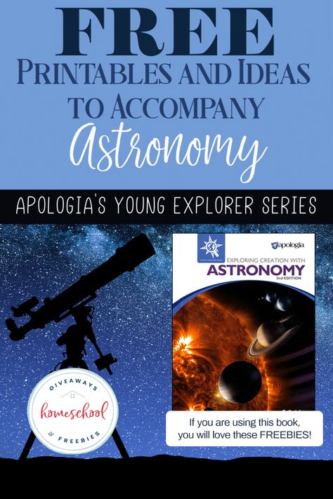 This is part of the Apologia Book PrintablesAre you using Apologia’s Exploring Creation with Astronomy book in your homeschool this year? Apologia’s Young Explorers series is a science curriculum for elementary aged children and focuses on a narrow area of science for complete immersion in the individual topics. The hardcover textbook appearance can fool peopleRead More Astronomy Crafts, Homeschool Astronomy, Apologia Astronomy, Astronomy Activity, Astronomy Quotes, Astronomy Lessons, Astronomy Photography, Space Lessons, Elementary Curriculum