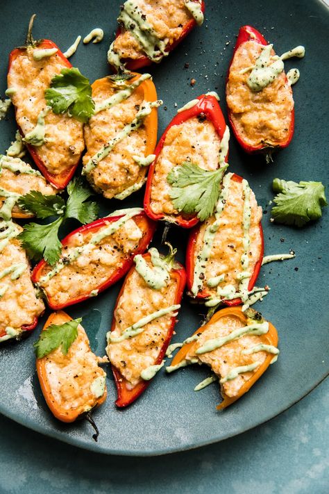 Even the hungriest hoards of party-goers are no match for this deliciously cheesy vegetarian stuffed mini peppers recipe—an easy appetizer that’s sure to please. Stuffed Pepper Recipes, Mini Peppers Recipes, Warm Appetizers, Mini Peppers, Sour Cream Dip, The Modern Proper, Pepper Recipes, Modern Proper, Stuffed Pepper Dip