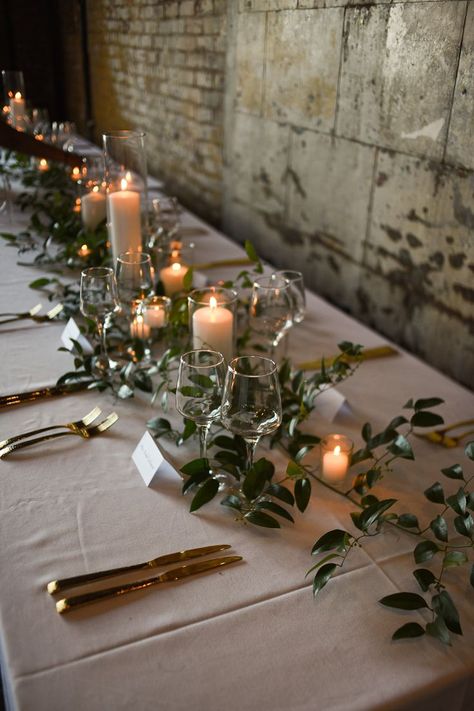 Rectangle Table Centerpieces, Long Table Decor, Head Table Wedding Decorations, Long Table Wedding, Wedding Candles Table, Engagement Dinner, Greenery Centerpiece, Head Table Wedding, Earthy Wedding