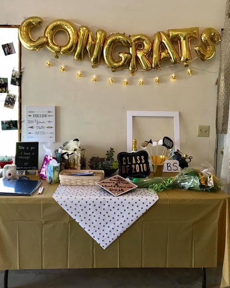 Congratulations Party Decorations, Congrats Decorations, White And Gold Graduation Party, Gold And White Graduation Party, Husson University, Congratulations Decorations, Graduation Party University, College Graduation Party, White And Gold Decor