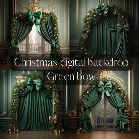 Emerald Christmas Photoshoot, Christmas Wedding Photo Backdrop, Christmas Digital Backdrop, Green And Gold Christmas, Green Christmas Decorations, Photoshop Skills, Maternity Backdrop, Photo Backdrop Wedding, Pipe And Drape