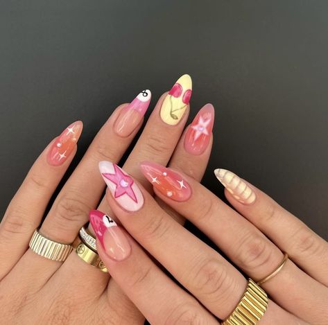 Bold Almond Nails, Funky Almond Nails, Cabo Nails, Designs For Short Nails, Small Nails, Summery Nails, Almond Acrylic Nails, Nail Jewelry, Favorite Season