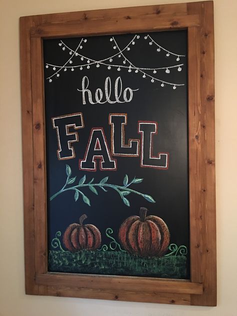 Fall Blackboard Ideas Kitchen, Chalk Boarder Designs November, October Marker Board Ideas, Autumn Whiteboard Art, Blackboard Fall Ideas, Happy Fall Y’all Chalkboard Art, Hello Fall Chalkboard Art, Fall Menu Board Ideas, Fall Chalkboard Signs Retail