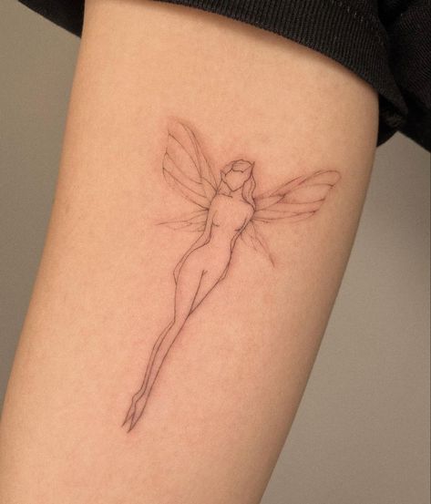 Small Asethic Tattoos, Fairy With Butterfly Wings Tattoo, Fairy Tattoo Meaning, Realistic Fairy Tattoo, Fairy Tattoo Placement, Elf Tattoos For Women, Fairy Tatoos Small, Fairy Tattoo Ideas For Women, Small Stomach Tattoos Women