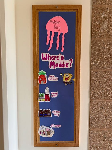 Spongebob Dorm Theme, Spongebob Ra Board, Spongebob Door Decs, Ra Floor Themes Ideas, Ra Floor Themes, Hall Themes, Ra Door Tags, Res Life Bulletin Boards, Resident Assistant Bulletin Boards