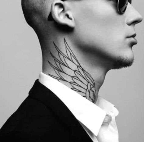 Top 40 Best Neck Tattoos For Men - Manly Designs And Ideas #necktattoos #tattoosformen Wing Neck Tattoo, Simple Neck Tattoos, Neck Tattoos For Men, Hals Tattoo Mann, Wing Tattoo Men, Best Neck Tattoos, Small Neck Tattoos, Tattoo Son, Side Neck Tattoo