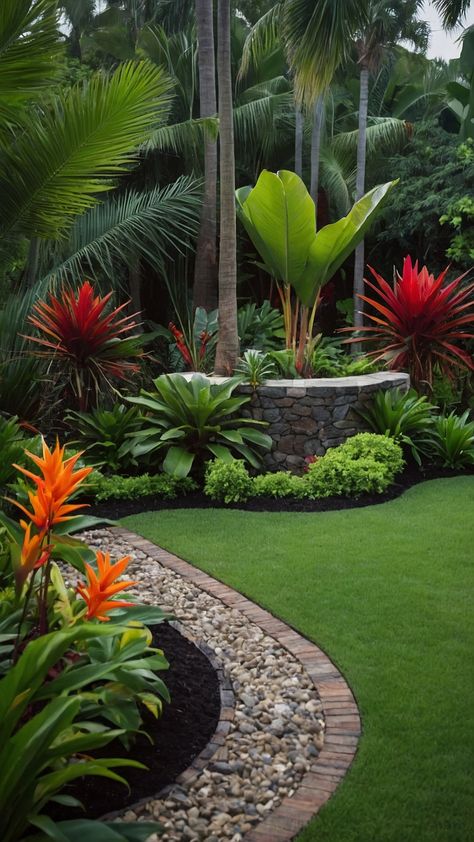 Transform your backyard into a tropical paradise with these stunning landscaping ideas From pool designs to palm trees small oasis concepts to modern inspirations we've got your Zone 8 and Zone 9 garden covered Incorporate banana plants create a simple oasis for small spaces in California and explore beautiful pool designs for a touch of luxury Explore more pool landscaping ideas and garden inspiration now California Tropical Landscape, Pool Plants Landscaping, Backyard Oasis Landscaping, Modern Tropical Garden, Hawaiian Landscaping, Stunning Landscaping, Palm Tree Landscape, Tropical Landscaping Ideas, Tropical Pool Landscaping