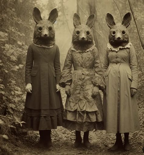 Scary Farm Aesthetic, Fall Horror Aesthetic, Vintage Creepy Aesthetic, Creepy Marionette, Vintage Halloween Costume Ideas, Creepy Easter Bunny, Surreal Halloween, Creepy Wedding, Creepy Old Photos