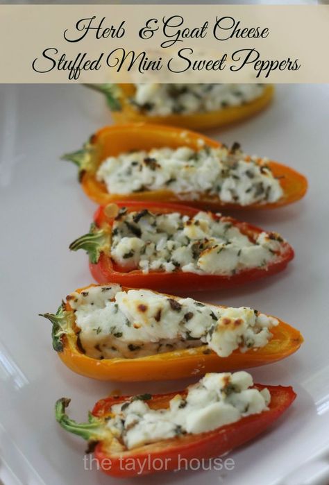 These delicious and colorful Herb & Goat Cheese Stuffed Peppers make a pretty appetizer for your next party or gatherings. Stuffed Mini Sweet Peppers, Herb Goat Cheese, Mini Sweet Peppers, Goat Cheese Recipes, Thanksgiving Dinner Recipes, Cheese Stuffed Peppers, Stuffed Mini Peppers, Sweet Peppers, Cheese Stuffed