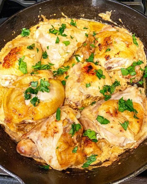 Ina Garten Chicken, Best Ina Garten Recipes, Mustard Chicken Thighs, Barefoot Contessa Recipes, Creamy Mustard Sauce, Crispy Chicken Thighs, Ina Garten Recipes, Chicken Entrees, Mustard Sauce