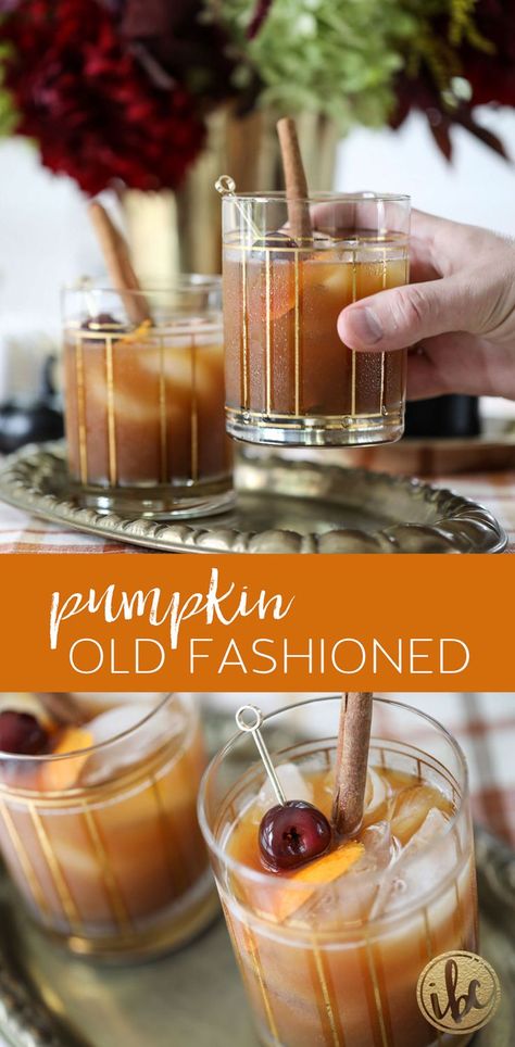 Fall Cocktails For A Crowd, Pumpkin Old Fashioned, Fall Cocktails Easy, Cocktails For A Crowd, Cocktails Easy, Menu Sans Gluten, Fall Cocktails Recipes, Fall Cocktail, Recipe Pumpkin