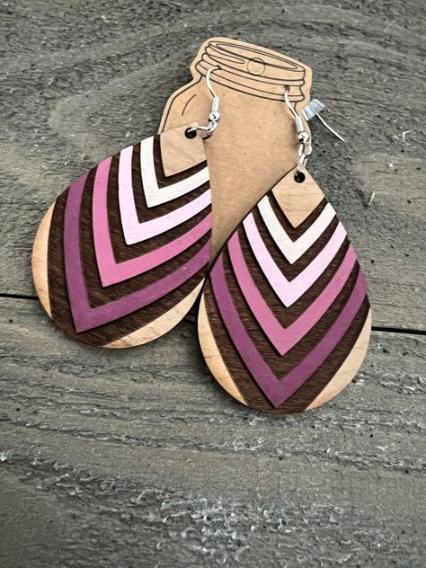 Wood Painted Earrings, Timber Earrings, Wood Earrings Diy, Hand Painted Earrings Wood, Mdf Earrings, Wood Burned Earrings, Laser Jewelry, Mandala Jewelry, Laser Cut Wood Earrings