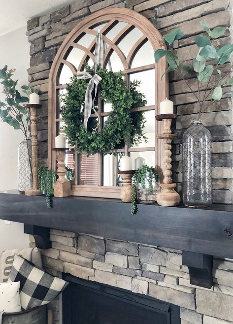 Farmhouse Fireplace Mantels, Farmhouse Mantle Decor, Farmhouse Fireplace Decor, Farmhouse Mantle, Mantel Fireplace, Fireplace Mantle Decor, Brick Fireplace Makeover, Fireplace Mantel Decor, Christmas Fireplace Decor