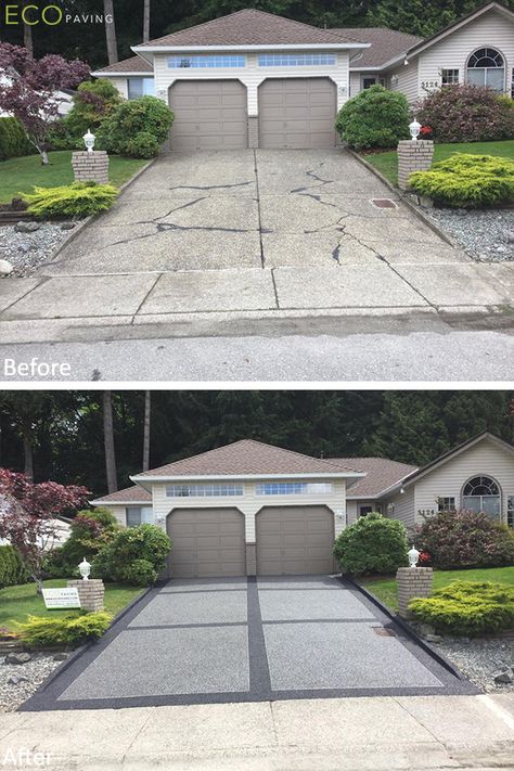 Driveway Ideas Cheap, Rubber Driveway, Driveway Paint, Concrete Pavers Walkway, Pavers Walkway, Cement Driveway, Driveway Resurfacing, Aesthetic Backyard, Modern Driveway