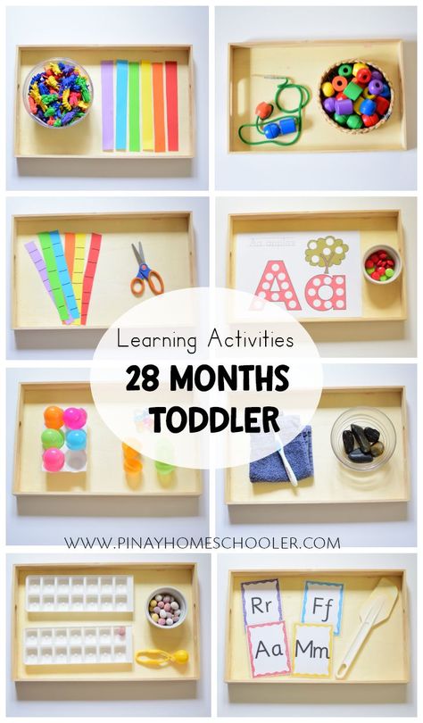 Learning activity trays for #28monthsold toddler #montessori #preschool #practicallfeskills #finemotorskills #activities #kidsactivities #homeschool #homeeducation Montessori Trays, Maluchy Montessori, Toddler Montessori, Toddler Curriculum, Montessori Lessons, Toddler Homeschool, Montessori Toddler Activities, Toddler Education, Montessori Preschool