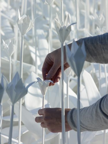 Origami Installation, Paper Art Installation, Origami White, Flower Origami, Nagasaki Japan, Paper Garden, What Is An Artist, Origami Folding, Found Art