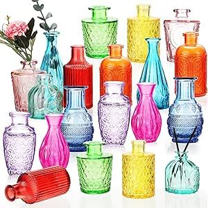 Cheap Beautiful Centerpieces, Bright Floral Wedding Table Settings, Vintage Colorful Glassware, Colorful Flower Centerpieces For Party, Bright Wedding Flowers Centerpieces Table Decorations, Colorful Party Centerpieces, Bright Color Wedding Decor, Colorful Event Decor, Tropical Wedding Theme Decor