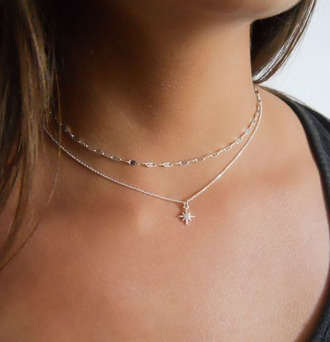 North Star Pendant, Silver Necklace Designs, Necklaces Ideas, Silver Necklace Simple, North Star Necklace, Name Necklace Silver, Fashionable Men, Diamond Choker Necklace, Necklace Clasps