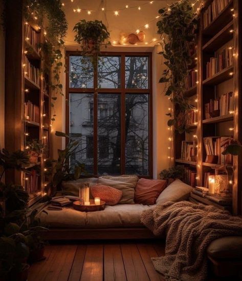 Cozy Home Library, Home Library Rooms, Cozy Library, Home Library Design, Book Room, Reading Nooks, Room Redesign, Dream House Rooms, Cozy Room Decor