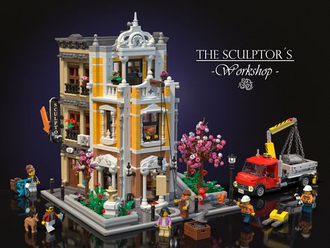 The Sculptor´  s Workshop from BrickLink Big Lego Sets, Lego Design Ideas, Easy Lego Creations, Big Lego, Modular Display, Lego Modular, Lego Room, Lego Architecture, Modular Building