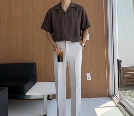 Classy Outfits For Men, Outfit Cowok Kemeja, Korean Minimalist Outfit Men, Kemeja Korean Style Men, Polo Shirt Outfit Men Korean, Trouser Outfit For Men Korean, Korean Trousers Men, Outfit Cowo, Korean Street Fashion Men