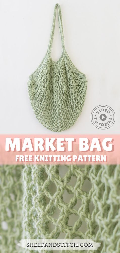 Knitted market bag Knitted Shopping Bags Free Patterns, Knitted Bags Diy, Simple Free Knitting Patterns, Knit Variegated Yarn Patterns, Simple Knit Projects, East Knit Projects, Medium Weight Yarn Knitting Patterns, Easy Knit Projects For Beginners, Beginner Friendly Knitting Pattern