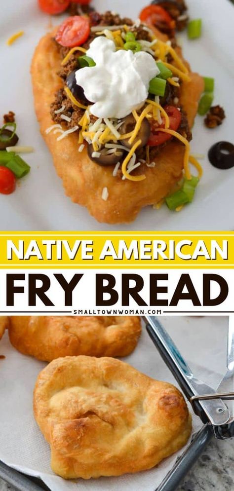 Want more family dinner ideas? Learn how to make Native American Fry Bread! 4 ingredients are all you need. Everyone will love this Indian fry bread that's light and tender with a crispy, crunchy exterior! You can even enjoy this non-yeast bread as an easy dessert recipe! Native American Fry Bread Recipe, Indian Fried Bread Recipe, Native American Fry Bread, Fry Bread Tacos, Indian Fry Bread, Indian Tacos, Fried Bread Recipe, Native American Food, Fried Bread